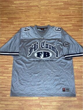 FB County Men's Football Jersey 2XL Gray Navy Mesh Embroidered 64
